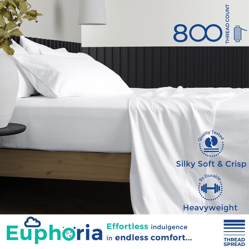 THREAD SPREAD 100% Egyptian Cotton Sheets Twin Size - 800 High Thread Count 3 PC Extra Long Twin Sheets for Dorm, 16" Deep Pocket Soft Cooling Sheets, Luxury Hotel Bed Sheets for Twin Size Bed - White - Image 2